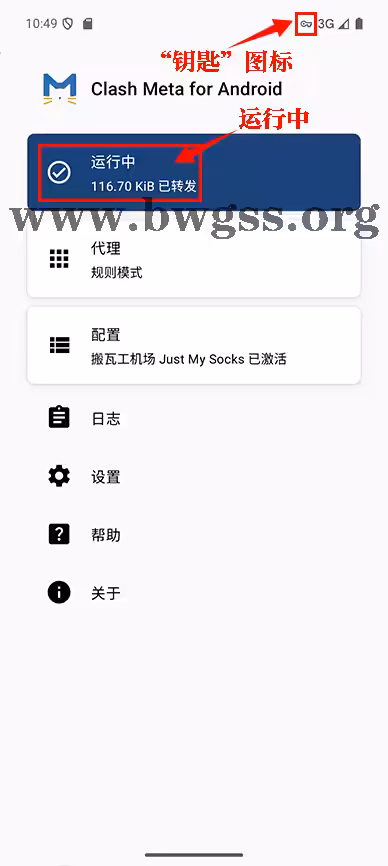 CFA 主界面显示“运行中”状态