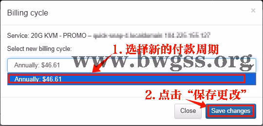 选择新的付款周期(例如年付)