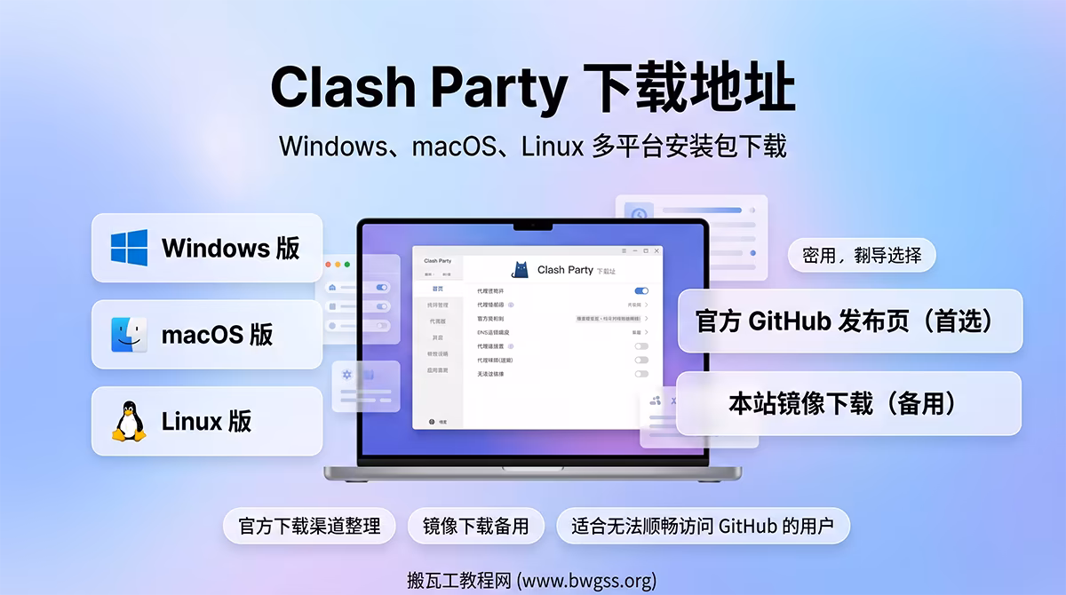 Clash Party 下载地址,支持 Windows、macOS、Linux 多平台安装包下载
